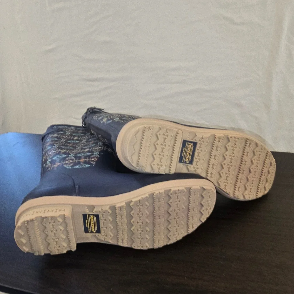 Pendleton Rain Boots Size 11 Womens Navy Blue Geometric Tall Waterproof Rubber